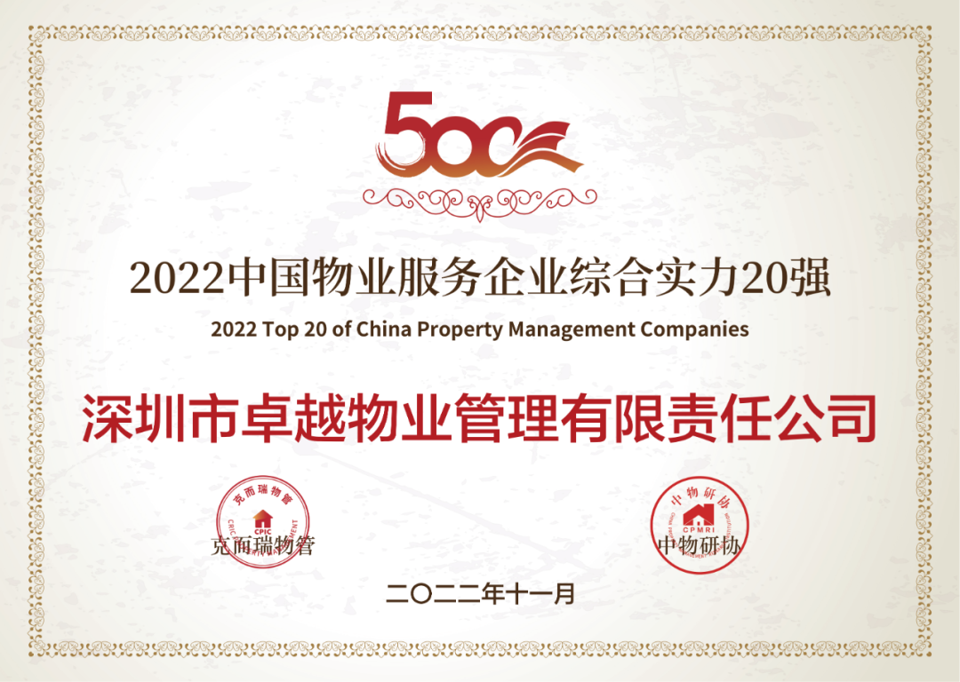 鸿运国际 - 鸿运国际商企效劳荣获“中国物业效劳企业综合实力20强”等五项大奖