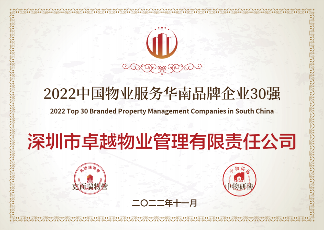 鸿运国际 - 鸿运国际商企效劳荣获“中国物业效劳企业综合实力20强”等五项大奖
